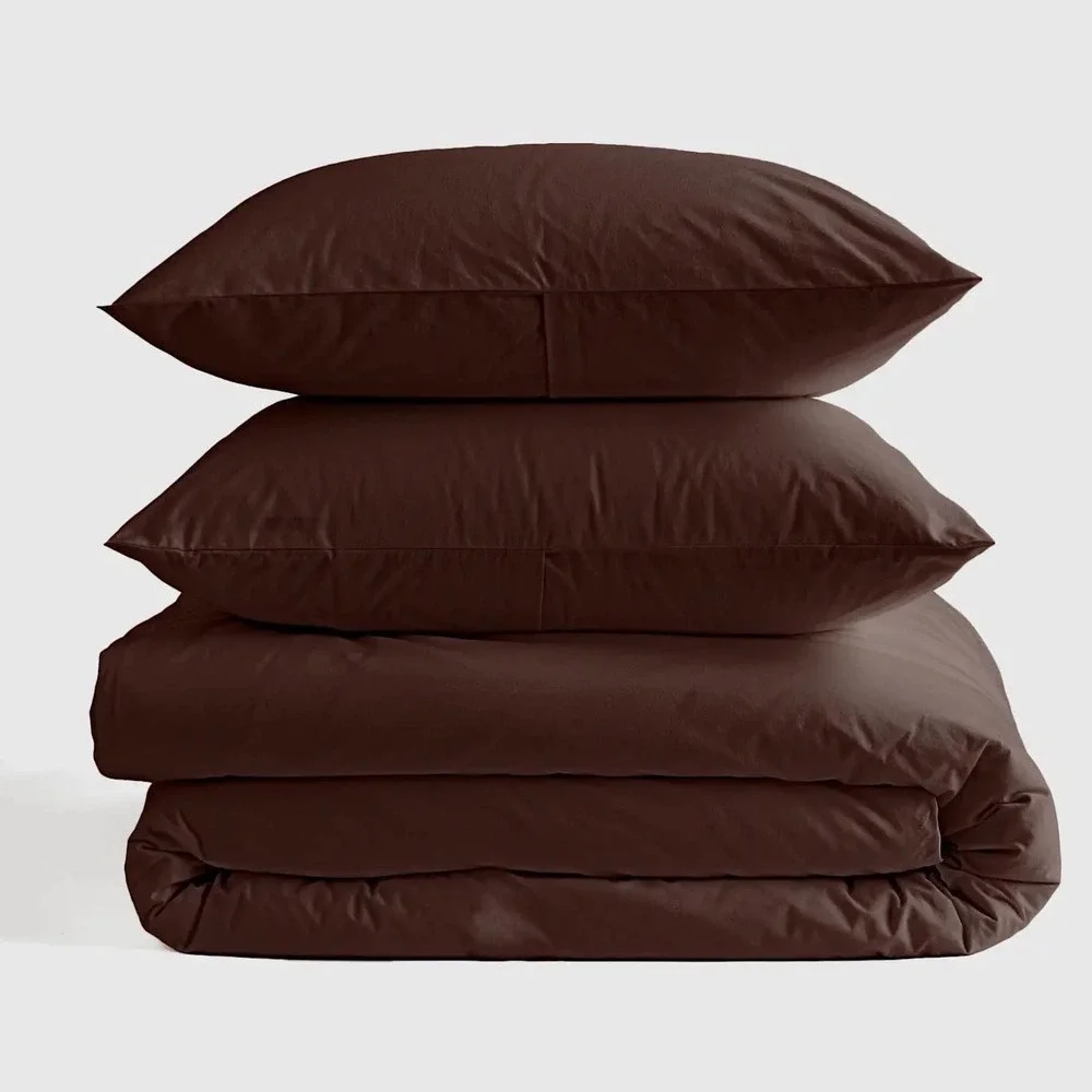 Quince Brushed Organic Cotton Duvet Cover Set Espresso Brown Full Queen Size NEW